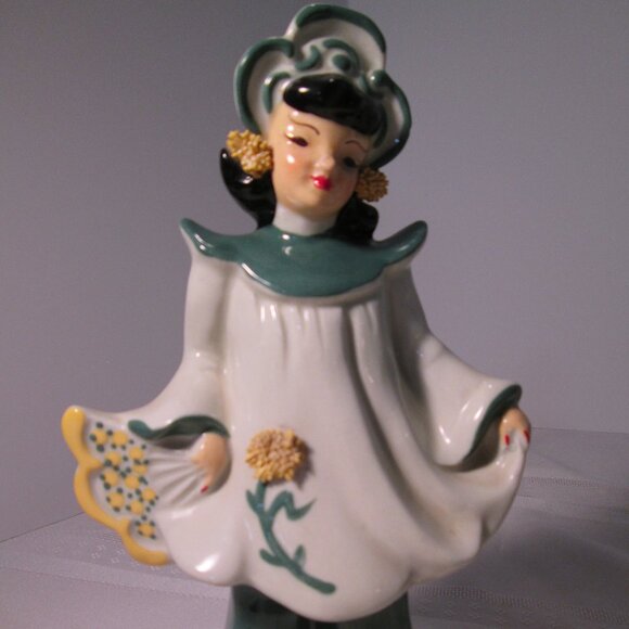 MCM Asian Couple Figurines California Pottery Florence Ceramics Green - Picture 4 of 8